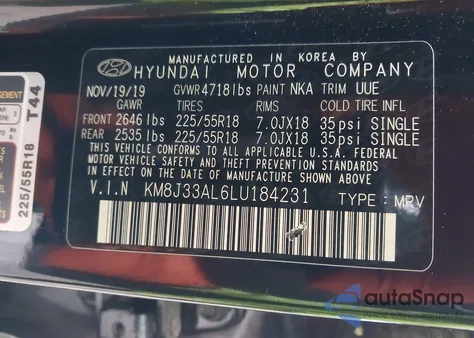 2020 Hyundai Tucson Limited from USA, damaged, VIN KM8J33AL6LU184231